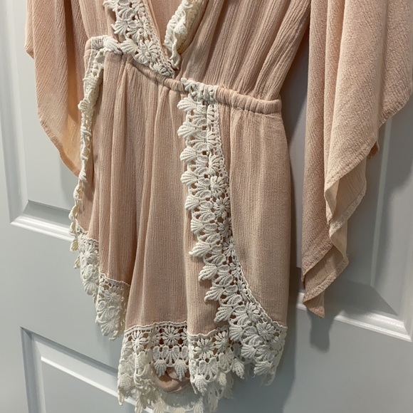 Peach Crochet Lace Romper - Picture 2 of 4